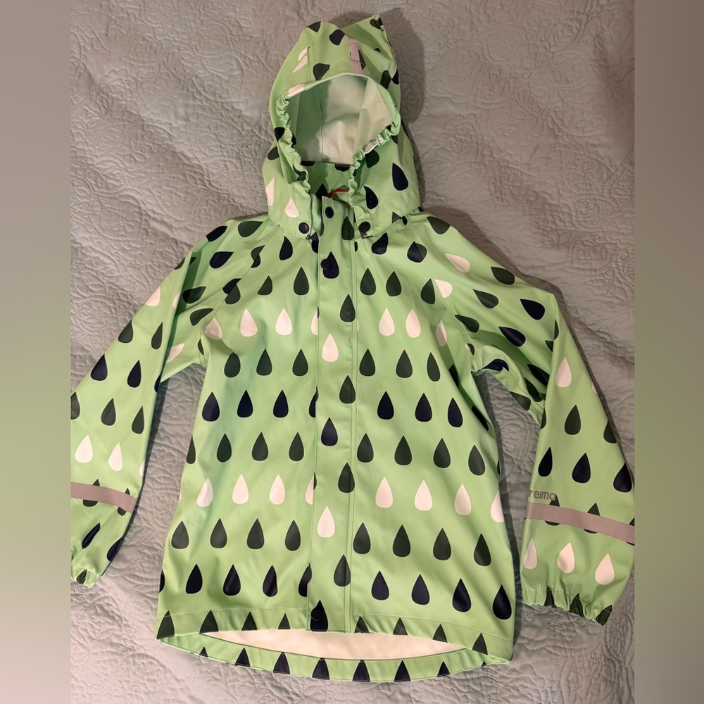 Reina Green Raindrop Patterned Rain Jacket